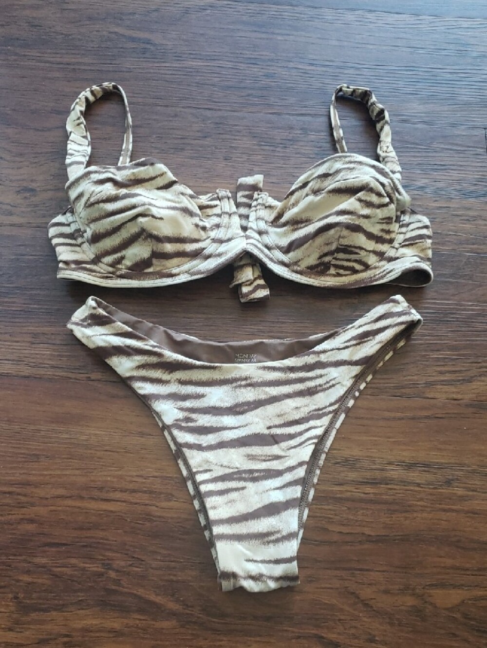 Monday Swimwear Beige & Brown Zebra Print Bikini Set